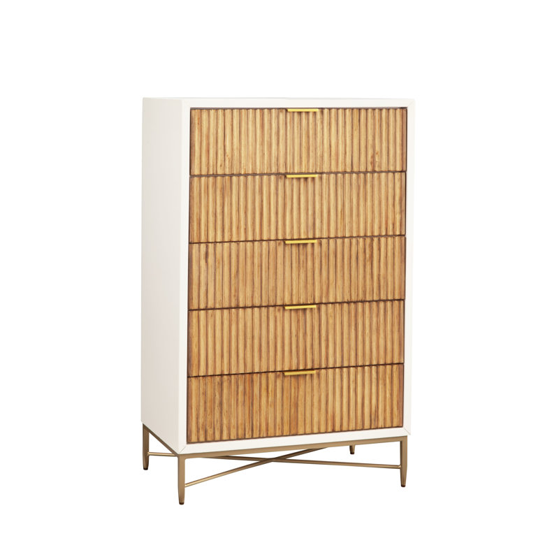 Baryal 30" W 5-Drawer Fluted Wood Chest, White