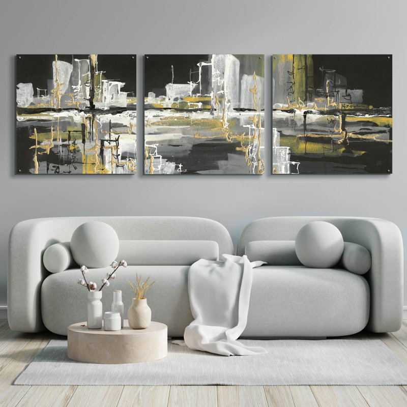 Épique «Urban Gold III» par Chris Paschke, 3 pièces «Urban Gold III» par Chris Paschke, H 36 po x l 108 po