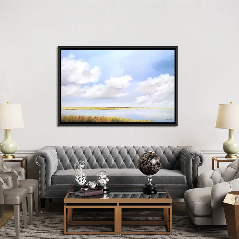 «Lake», reproduction sur toile, H 18 po x l 26 po x P 1,5 po, Toile avec cadre flottant noir, Pas de tapis
