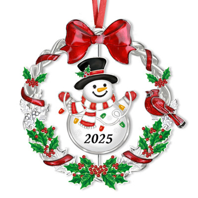Ornement de Noël 2025 - motif de bonhomme de neige rotatif, gravure du 2025, métal durable, décoration des Fêtes et cadeau de souvenir