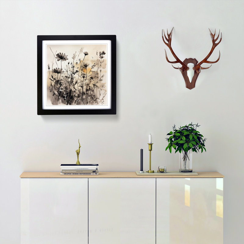 Wildflowers Ink Wash No.2 - Framed Print, Black