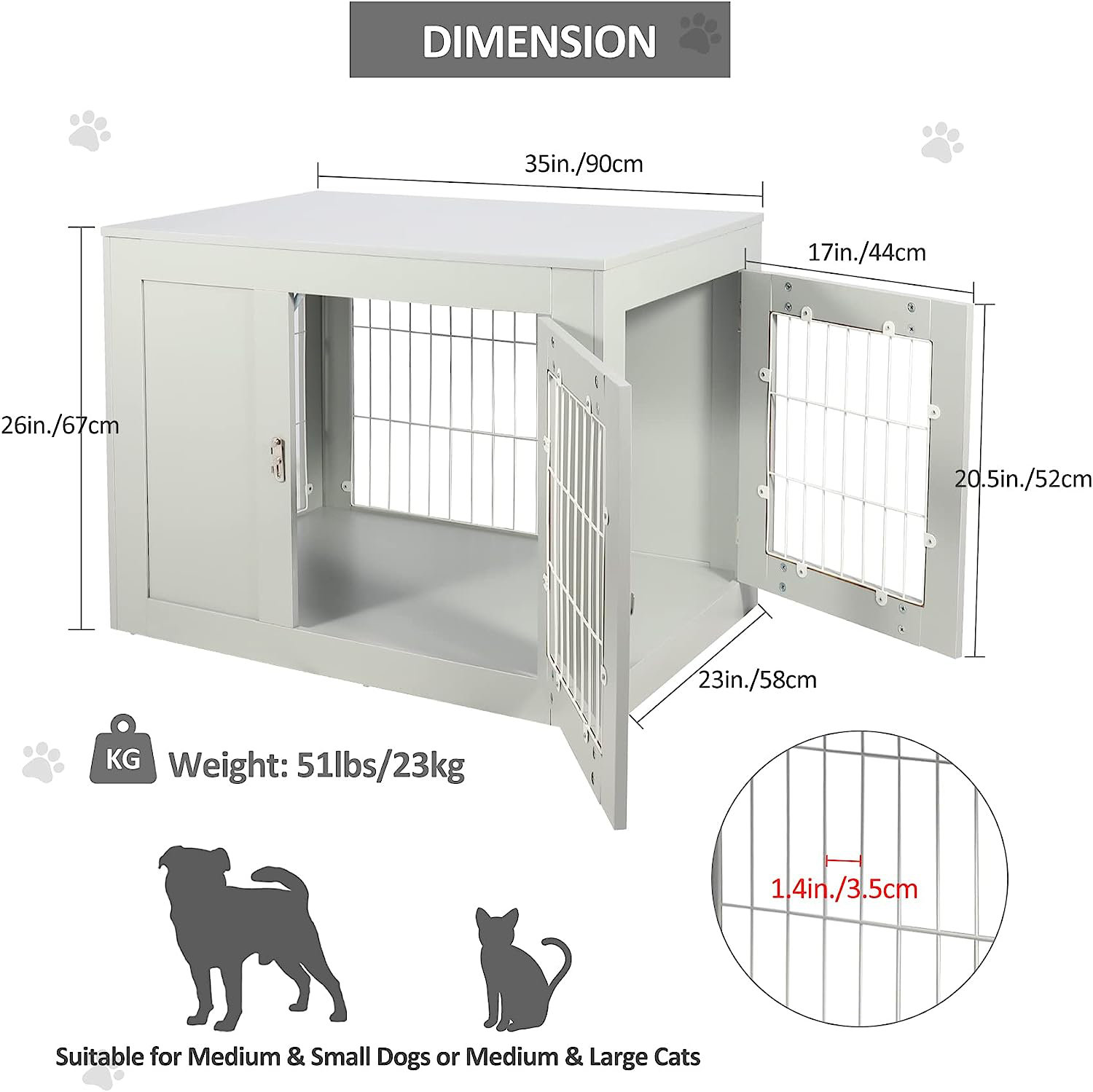 Tucker Murphy Pet™ Pet Crate End Table With Water-Resistant Cushion,  Double-Door Dog Crate Furniture For Large Medium Small Dogs, Wooden Wire  Pet Kennel For Indoor Use, White & Reviews - Wayfair Canada