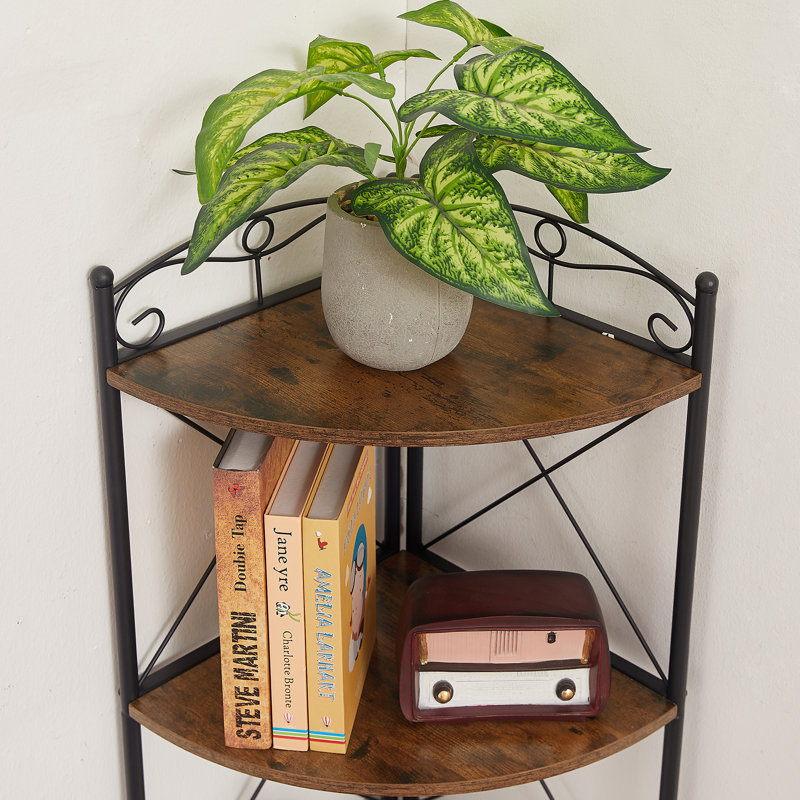 Étagère d'angle à 5 niveaux avec tablettes, bibliothèque de coin peu encombrante, étagère de rangement rustique industrielle pour le salon, la cuisine, le bureau à domicile et les petits espaces