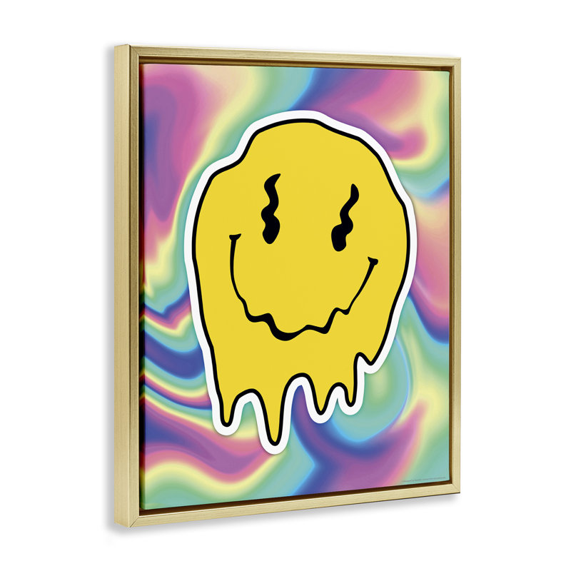 Toile abstraite encadrée flottante abstraite «Smiley» par Reinders, Cadre flottant métallique doré, H 31 po x l 25 po