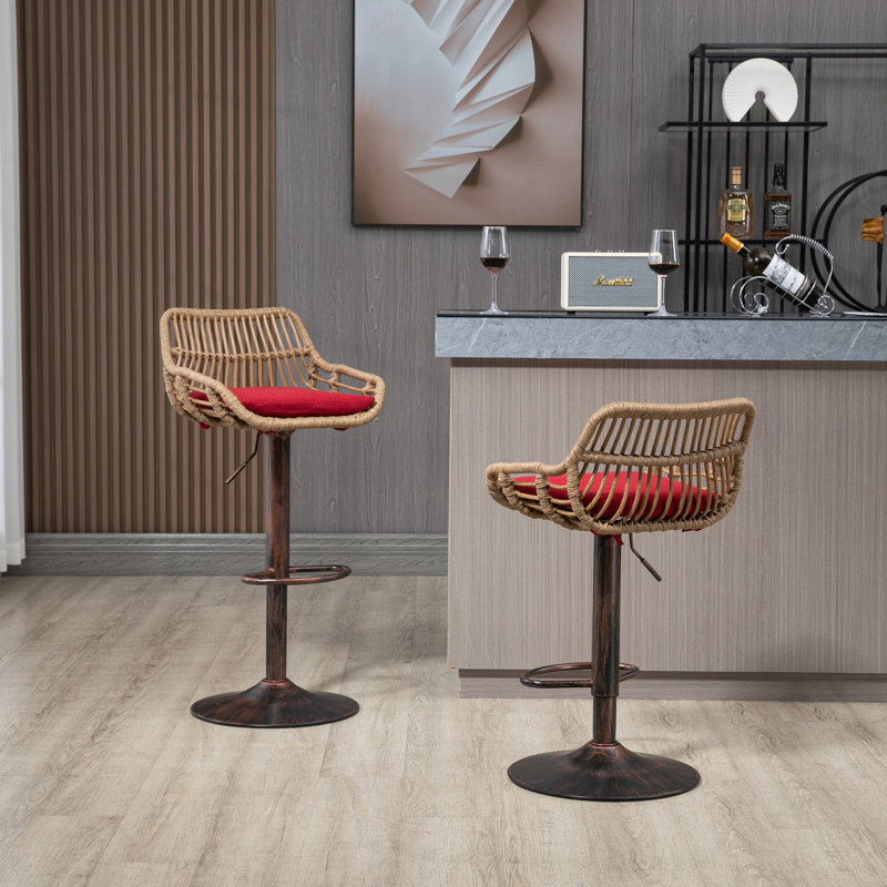 Ensemble de 2 tabourets de bar modernes pivotants avec repose-pieds pour cuisine et salle à manger (rouge)