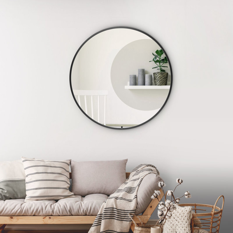 Miroir mural moderne à cadre rond, 36 po x 36 po, Noir