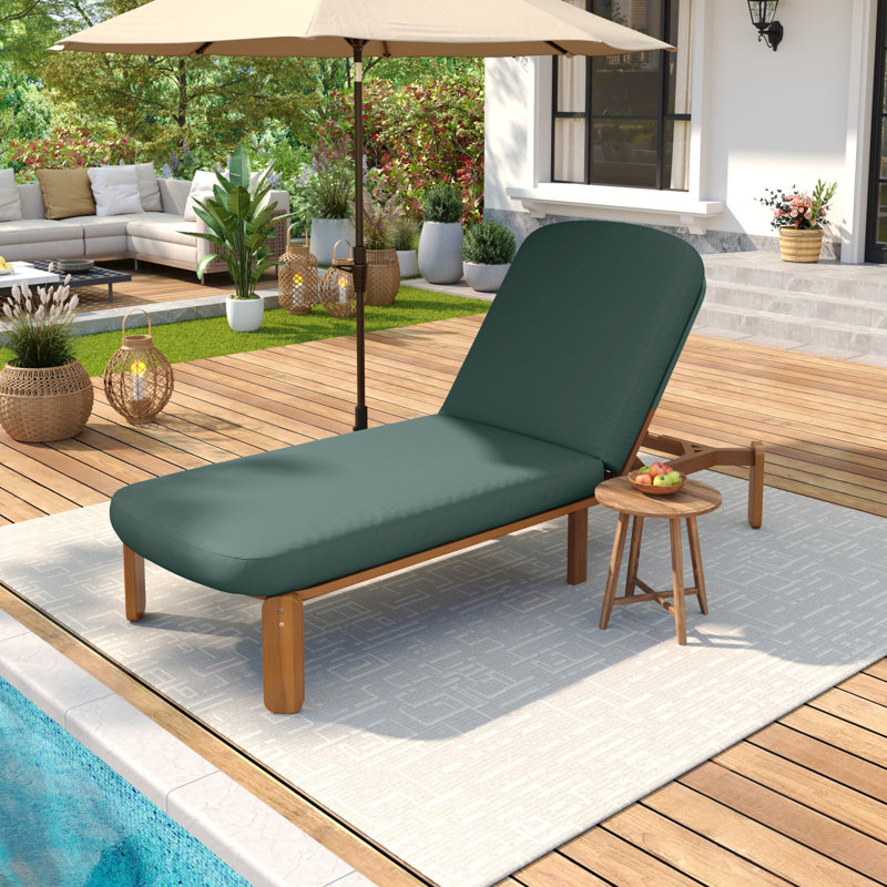 Chaise longue d'extérieur en bois d'acacia avec dossier réglable et coussins