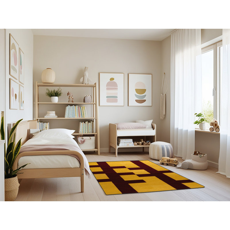 Tapis rouge à carreaux lavable à la machine, Rectangulaire 3 pi x 5 pi