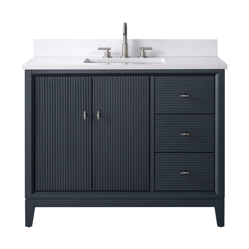 42" Single Bathroom Vanity with Engineered Marble Top, Ariston White, Vintage Spruce Blue, Brushed Nickel