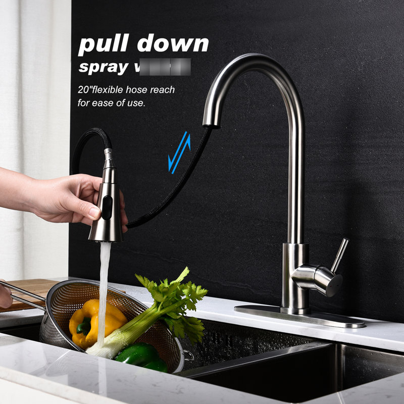 Pull Out Kitchen Faucet - Single Lever For Easy Water Operation, 360 Rotating High Arc Nozzle, Brushed Nickel Finish On Stainless Steel, Corrosion Surface, Smooth And Gentle Bubble Rich Aerated With