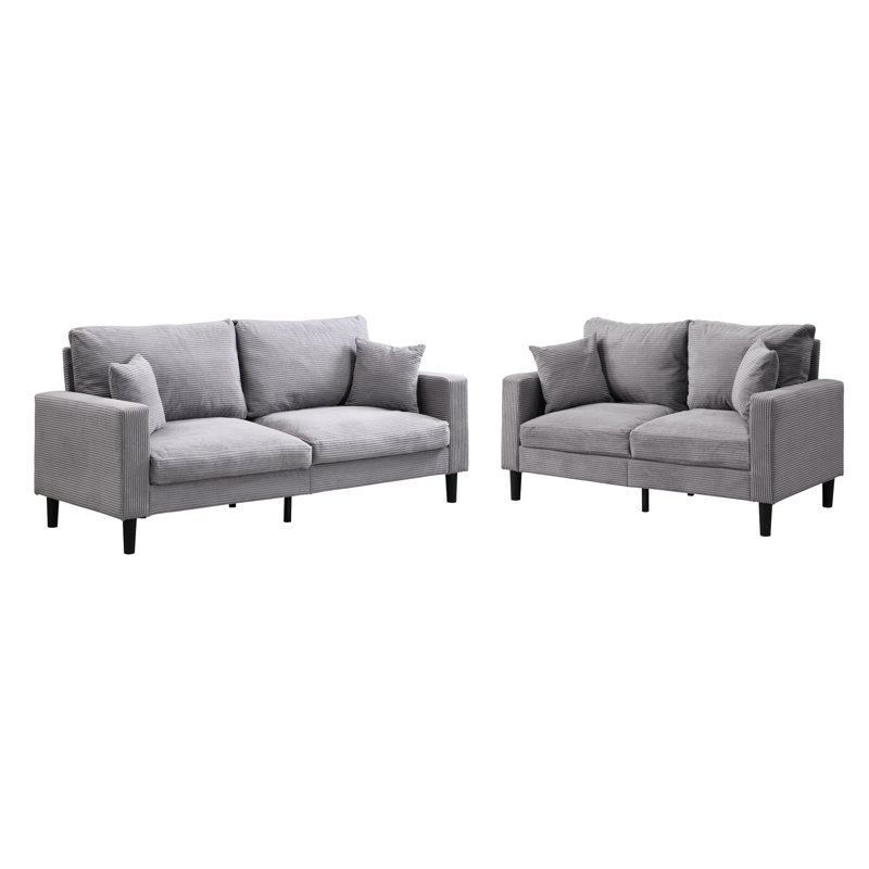 Deux pièces en gris: velours côtelé, confortable 3 + 2 pour la chambre à coucher, appartement et bureau, Gris clair