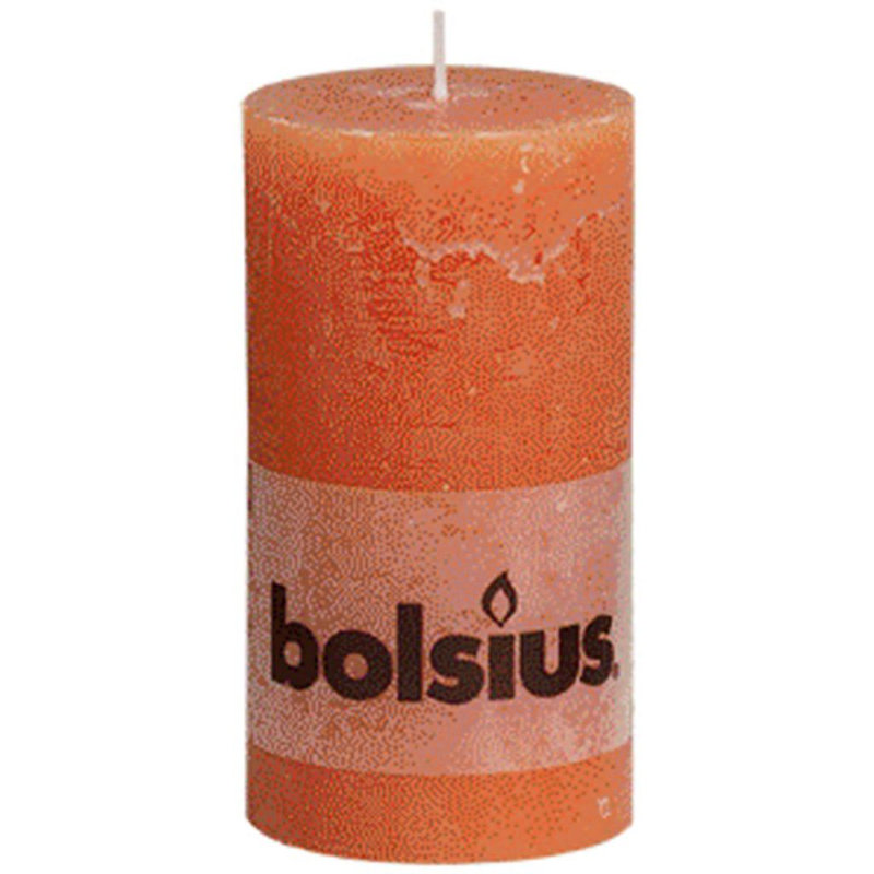 Bolsius Rustic Pillar Candle, 13cm H x 6.8cm diameter, Orange