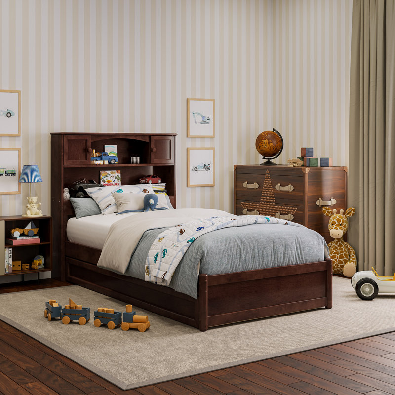 Lit plateforme avec rangement et lit gigogne Ashney, Noyer, Simple