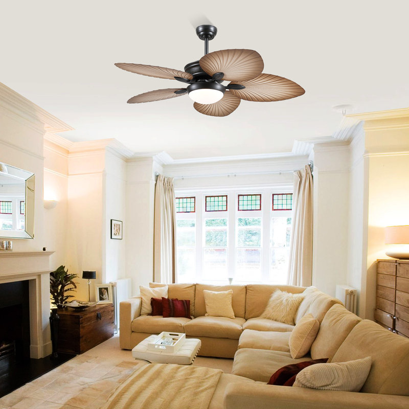 44"/52" Tropical plam Leaf Dimmable Ceiling Fan With Led Lights and Remote Control,Outdoor Waterproof Palm Leaf Ceiling Fan