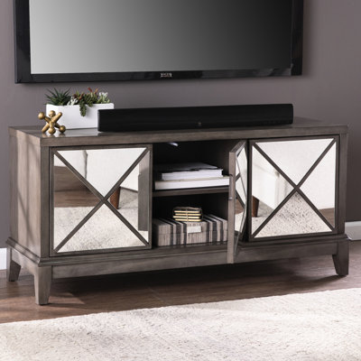 Console média en miroir, pouvant accueillir des couvertures supplémentaires et plus, téléviseur de 50 à 59 po, centre de divertissement brun, 3 armoires spacieuses, 50