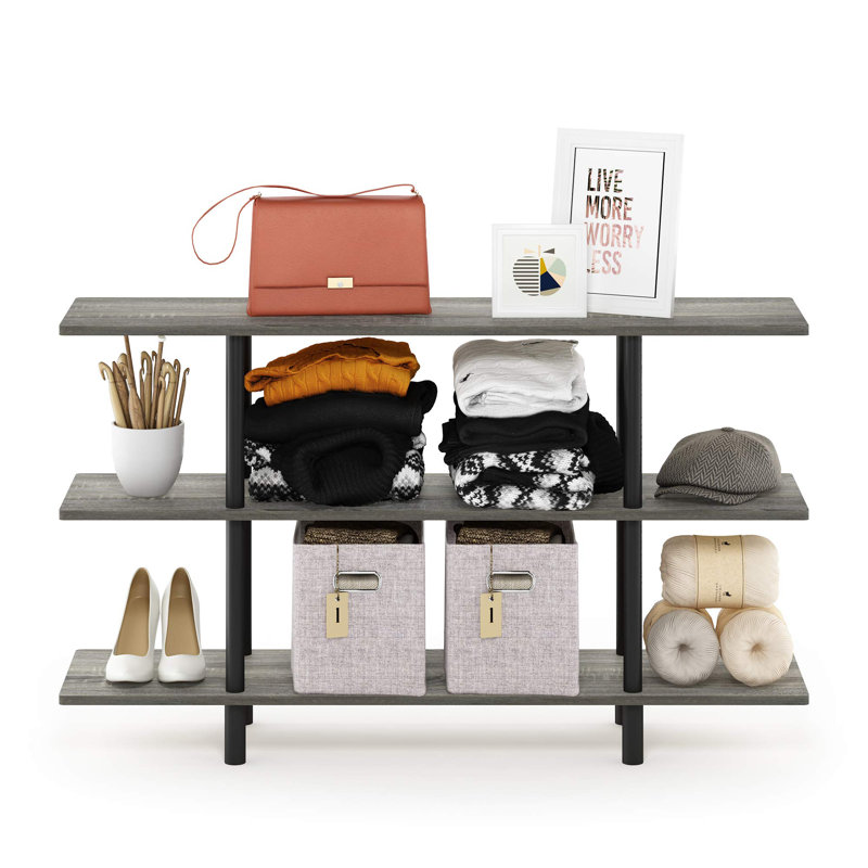 3-Tier Wide Display Shelf - Space-Saving, Sturdy Design, Lightweight For Living Room And Home Office, Grey