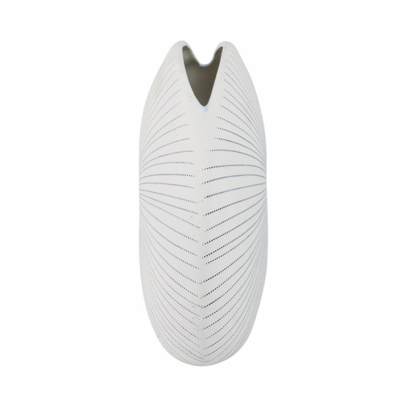 Handmade Stoneware Table Vase, 12" H x 14" W x 5" D, White/Blue