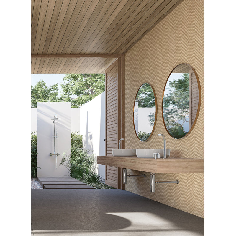 Woods and Wicker Collection Herringbone Wood Effect Wallpaper Roll, Beige