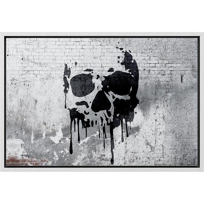 «Melting Skull On Gritty Grey City Wall Abstract Shapes», impression sur toile, H 16 po x l 24 po x P 1,5 po