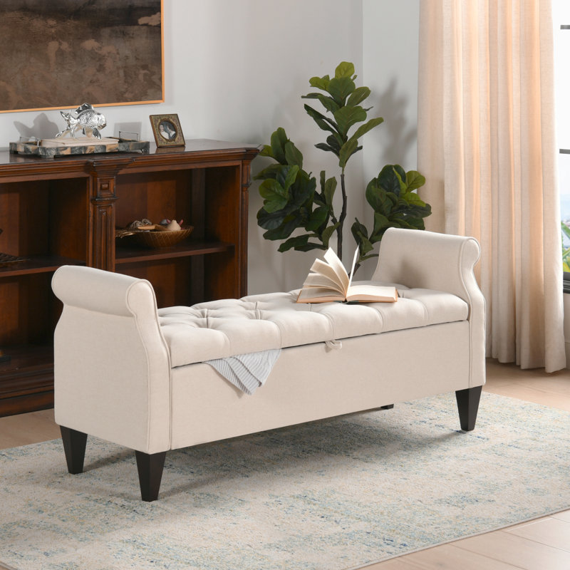 Banc de rangement à couvercle rabattable Maconay, Ciel beige neutre