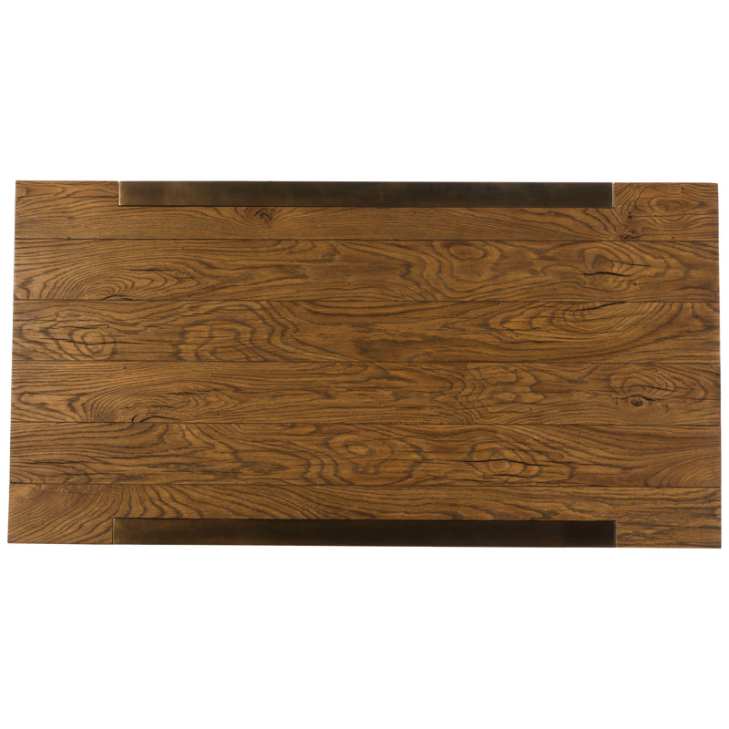 54" Brown Oak and Bronze Rectangular Coffee Table