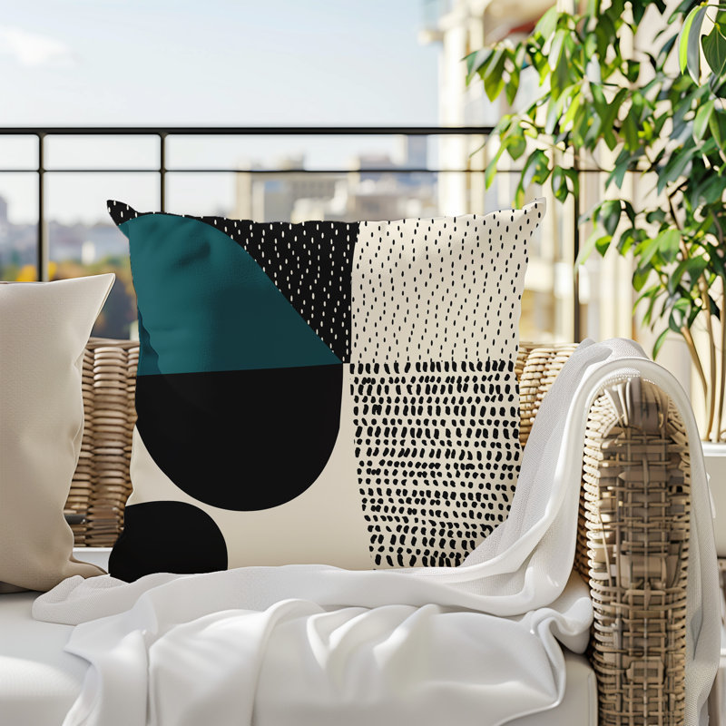 Coussin carré intérieur / extérieur pia, H 19 po x l 19 po, Émeraude / noir / blanc cassé