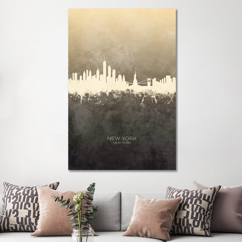 New York New York Skyline Taupe by Michael Tompsett - Print on Canvas, 152.5 cm H x 101.5 cm W x 3.175 cm D, Wrapped Canvas