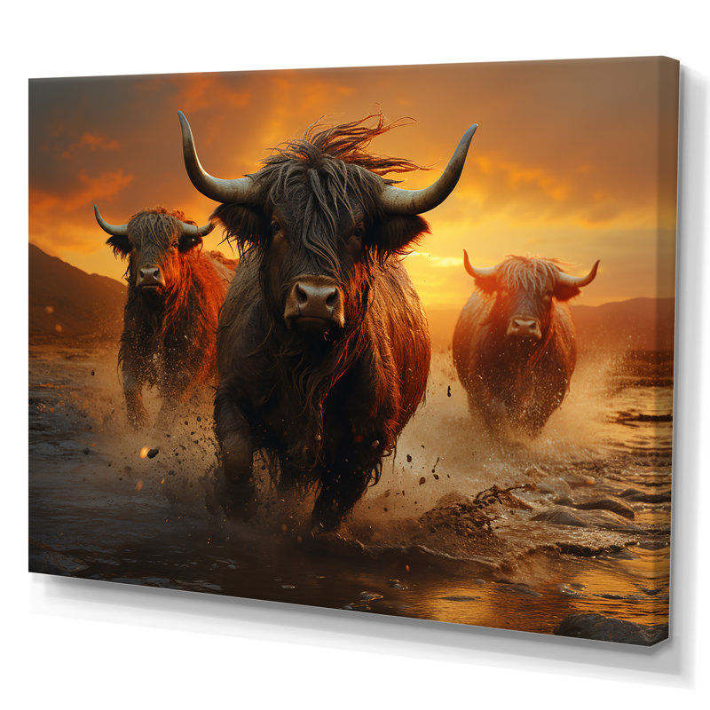 «Expressionist Yaks Horizon I» sur toile, Toile tendue, H 16 po x l 32 po