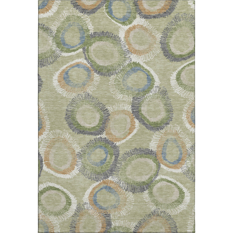 Premium Machine Washable Mayfield AMF2278 Geometric Rug, Aloe, 9' x 12'
