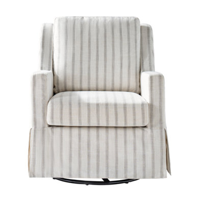 Lucie 30" W Farmhouse Slipcovered Down-blend Swivel Rocking Chair