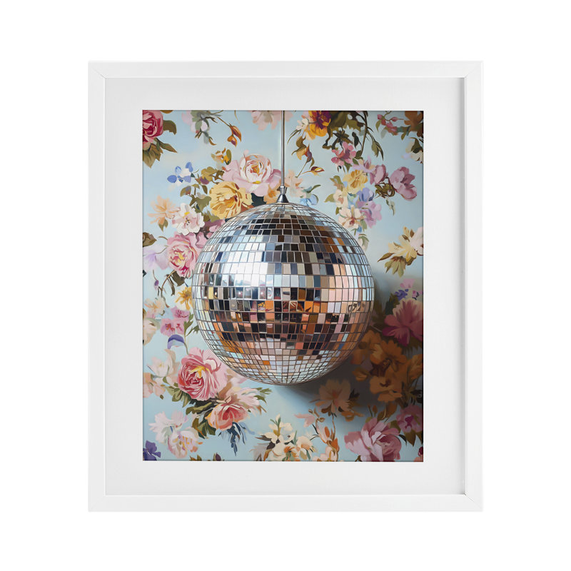 Reproduction florale encadrée sous verre à motif de boule disco, design par LSR Design Studio, H 16 po x l 13 po