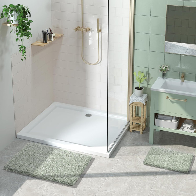 Tapis de salle de bain 32 po x 20 po, tapis de bain, absorbant très doux, vert clair et blanc