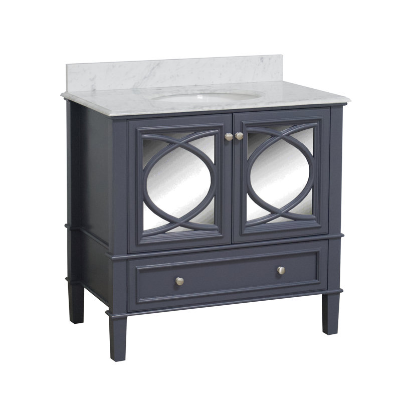 Brendale 36'' Single Bathroom Vanity with Carrara Marble Top, Charcoal Gray