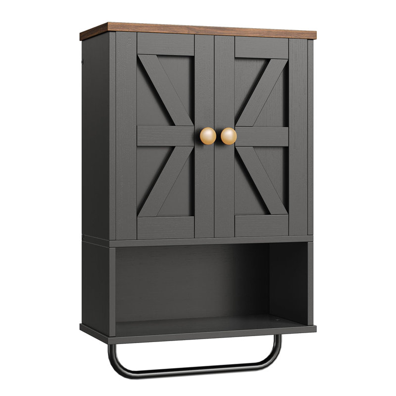 Medicine Cabinet with Open Partition and Towel Bar, Black/Walnut