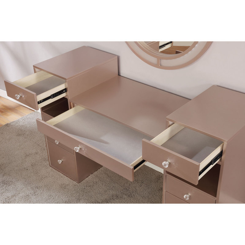 60.4" W Glam Vanity Set, Blush, Brown