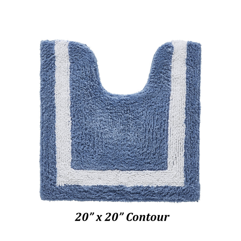 Tapis pour salle de bain Widman, Bleu foncé/blanc, Contour 20 po x 20 po