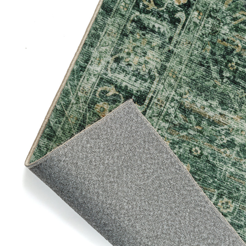 Havenly Vintage Machine Washable Area Rug For Living Room, Rectangle 3' x 5', Green