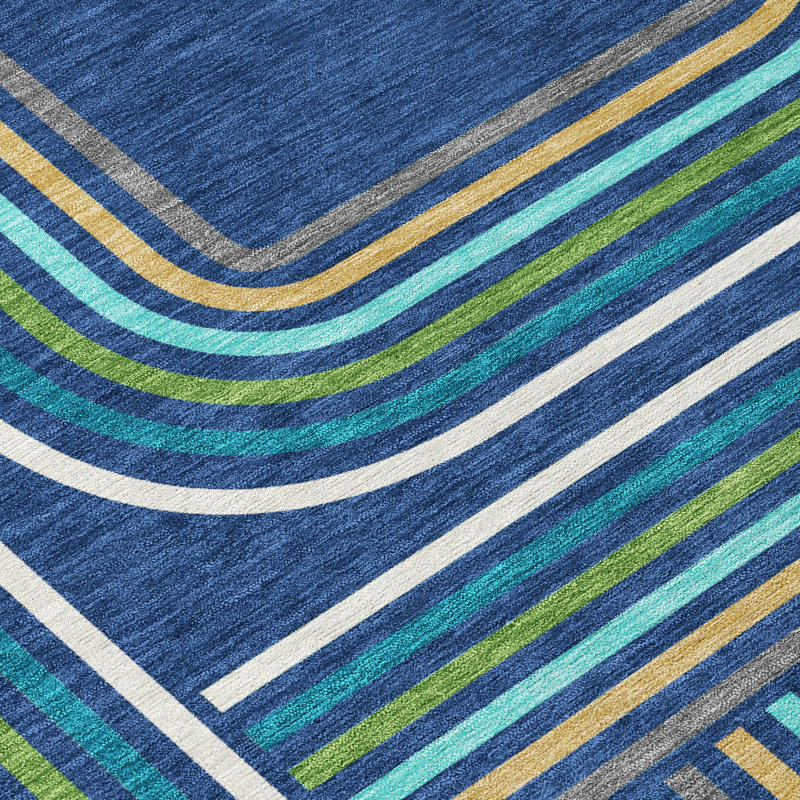 Machine Washable Indoor/Outdoor Chantille ACN2535 Geometric Rug, Navy, Rectangle 9' x 12'
