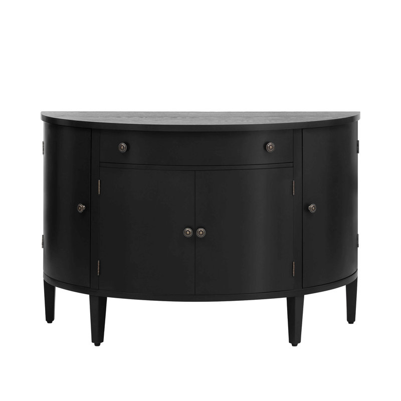 Curved Design Storage Cabinet - MDF with Fraxinus Mandschuric Texture, 4 Doors & 1 Drawer, Black
