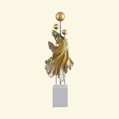 6299Large floorstanding gold decorative fish bowl set
