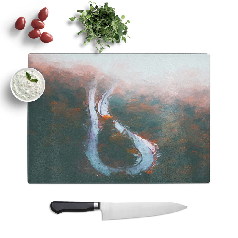 Tempered Glass Clouds over the Forest Road Chopping Board, 28.5 cm W x 20 cm L