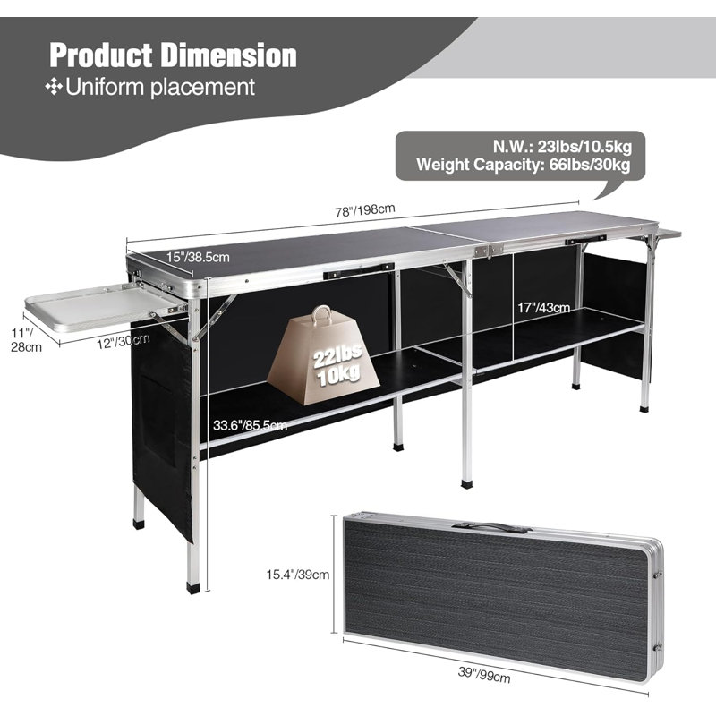 Winon Rectangular Wood Metal Folding Outdoor Bar Table , 78'' in. W 15'' in. D