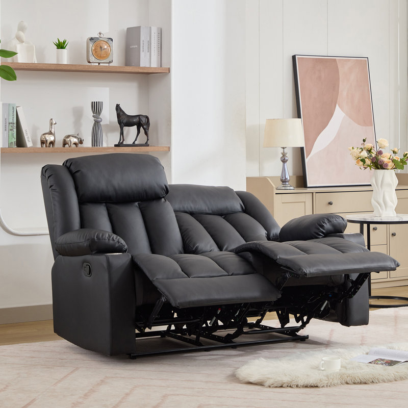 Kyleigh Sheridan150Cm Faux Leather Padded Reclining Sofa, Black