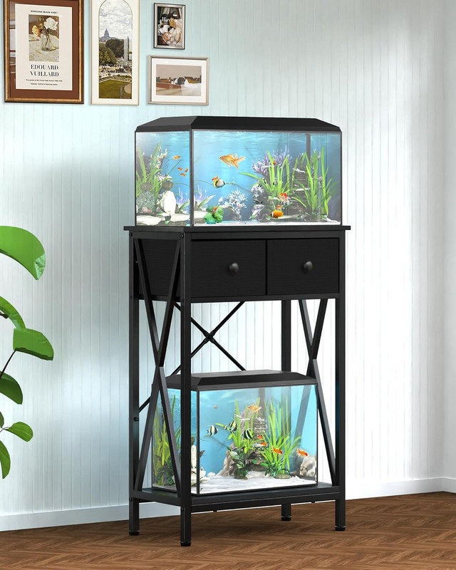 Support d'aquarium en métal 10 gallons, 10 gallons (H 31,7 po x l 35 po x P 19,4 po), Noir