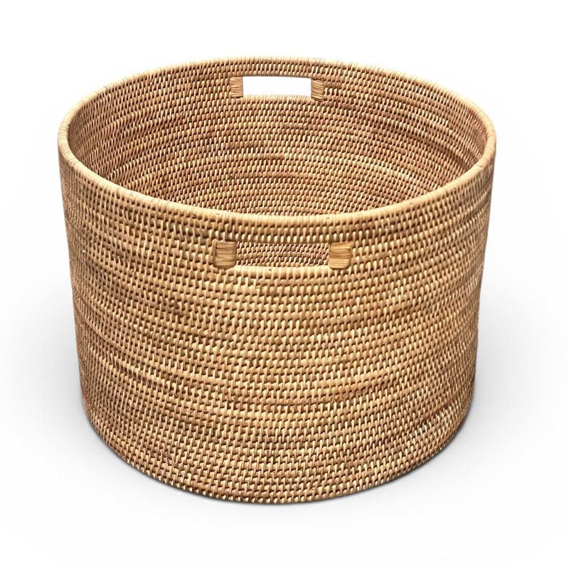 Hand Woven Wicker Laundry Basket, White Wash