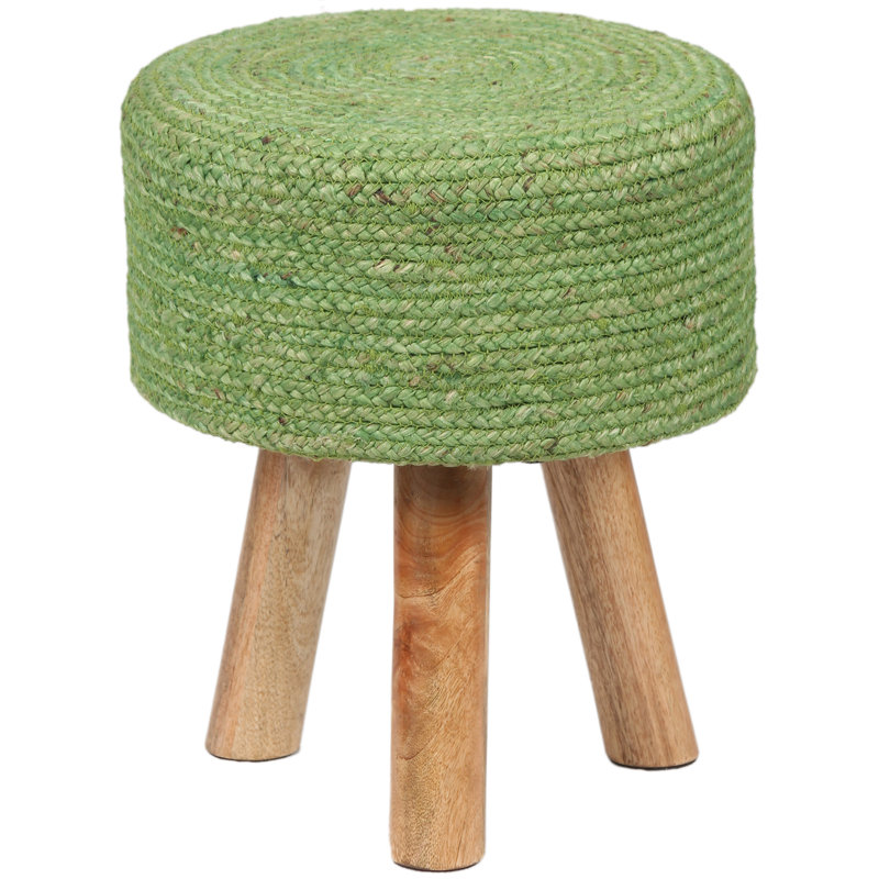 Tabouret rond rembourré en jute fabriqué à la main Kilim, Vert, Vert
