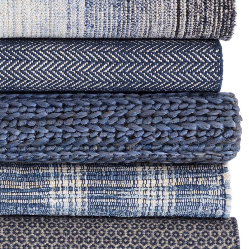 Denim Plaid Handwoven Cotton Rug, Rectangle 7'6" x 9'6"