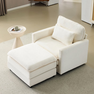 Cloud 54" Modular With And Beige Chenille For Living Room - Like Comfort High Support Foam Core Wood Frame 22" Cushions 2 Throw Pillows Modern Style Corduroy