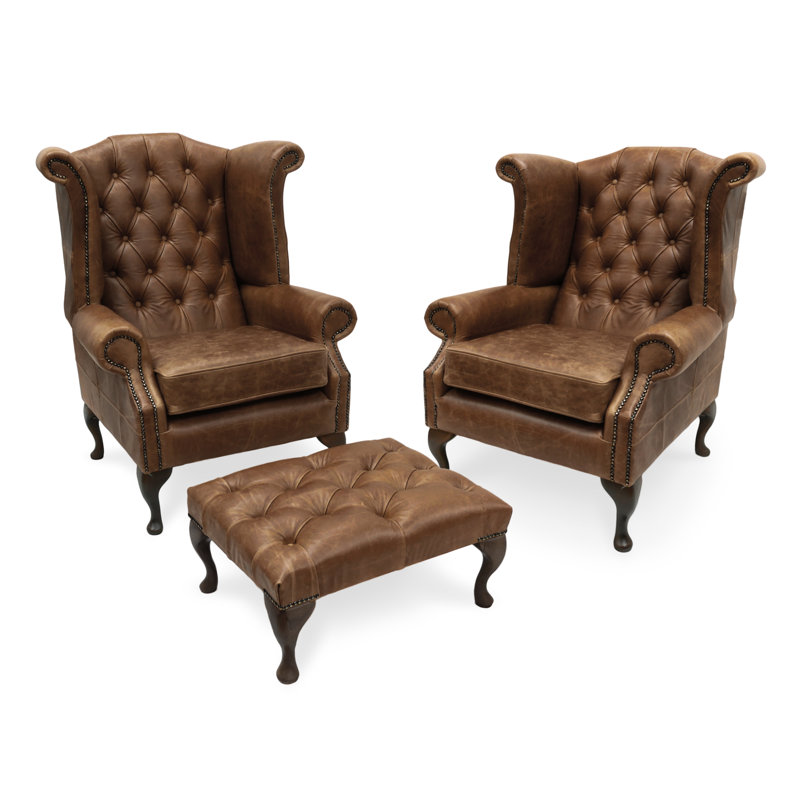 Maritschnik Upholstered Wingback Chair with Footstool, Brown