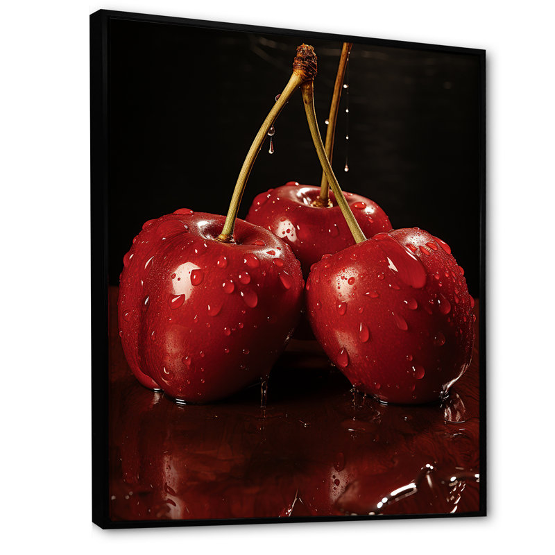 Red Cherry Delight 3 - Cherry Wall Art, Black Floater Framed, 32" H x 16" W x 1" D